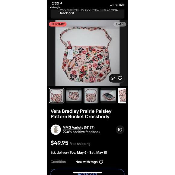 Vera Bradley Prairie Paisley Pattern Hipster Crossbody - Picture 6 of 6